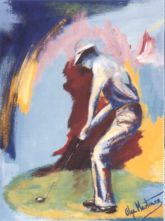 Jugador de Golf. Acr�lico sobre lienzo. 27 x 35 cms.